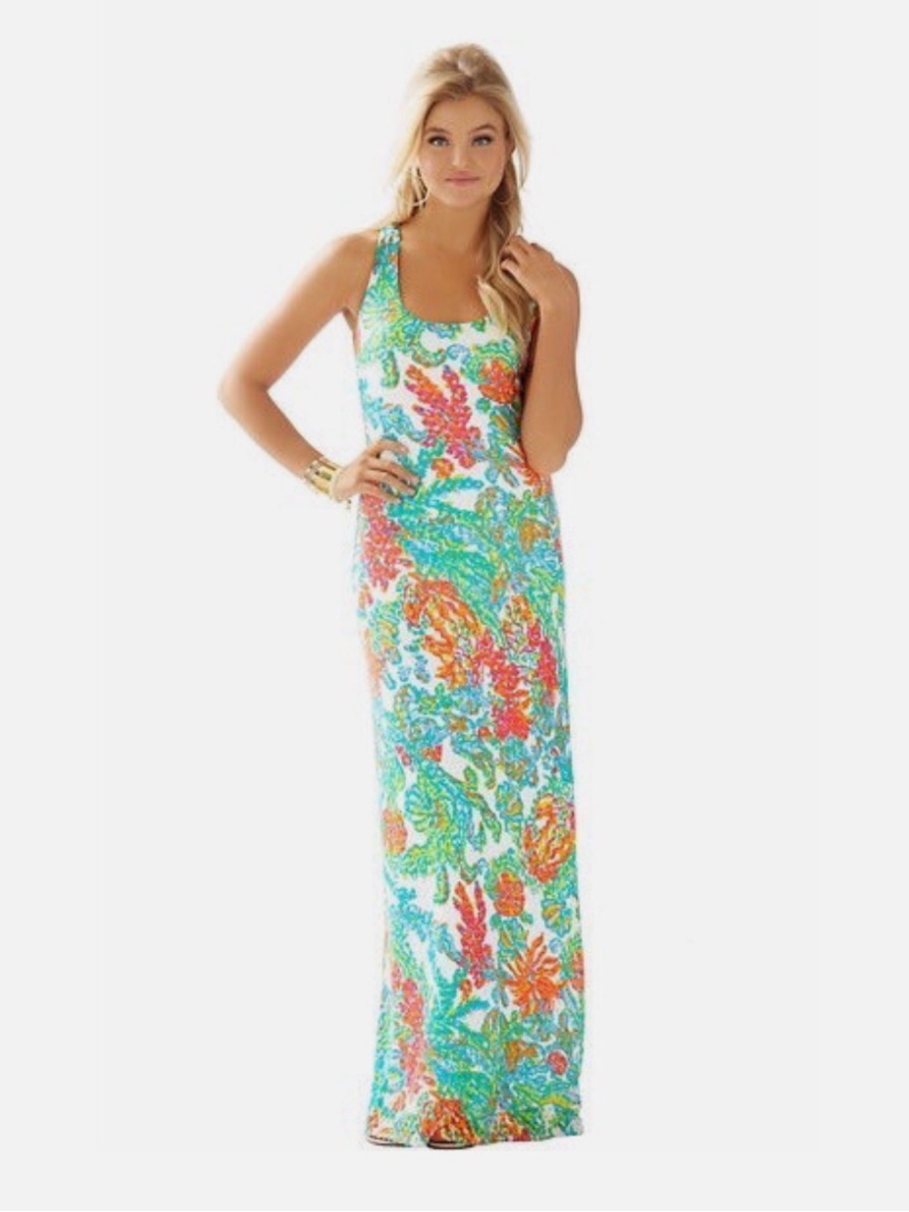 Lilly Pulitizer Astoria Bright Floral Crochet Racerback Maxi Dress